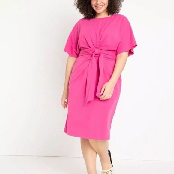 Eloquii Pink Cross Front Flutter Sleeve‎ Dress size 28 plus size stretchy jersey - Picture 2 of 8